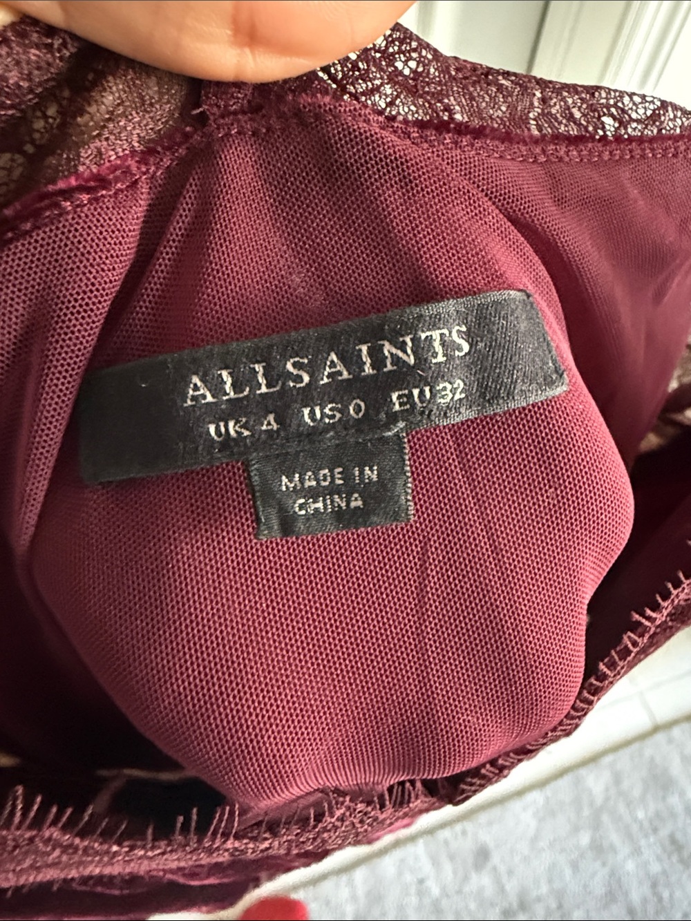All Saints Burgundy Velvet Lace Slip Dress - Picture 2 of 3